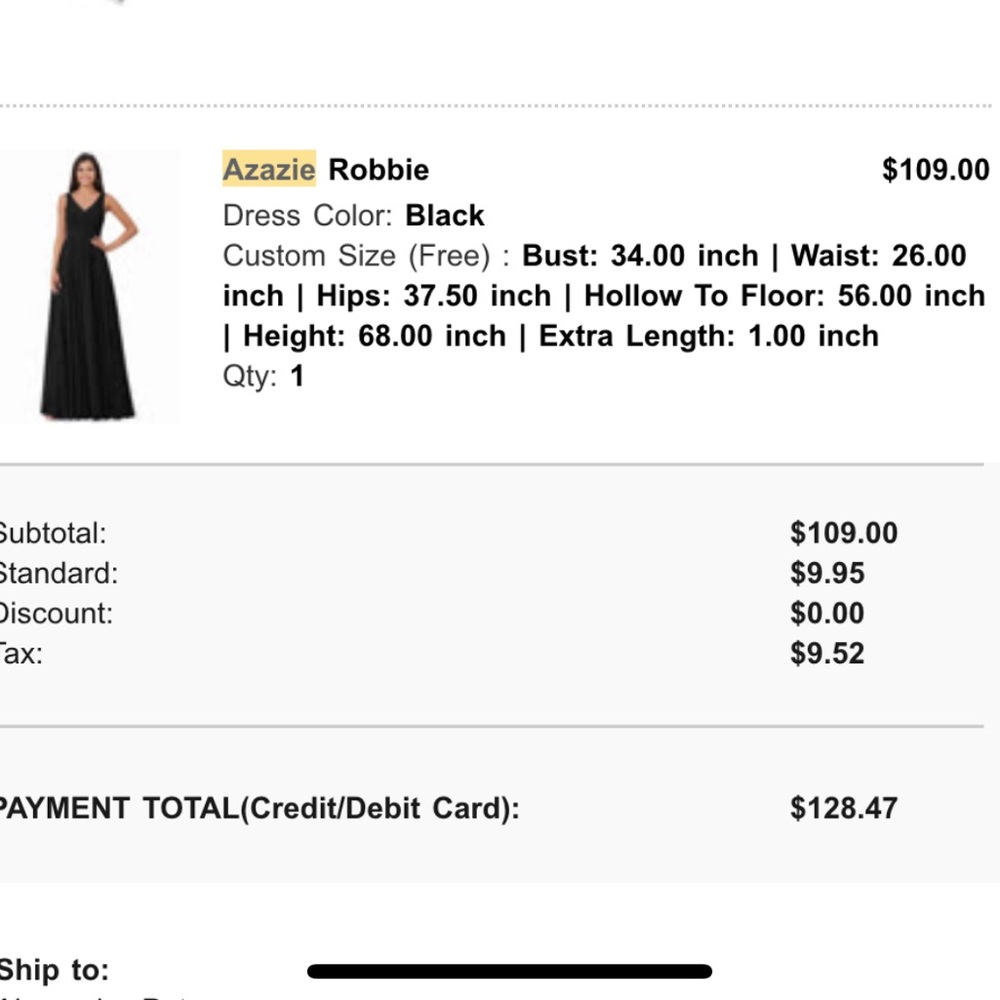 Azazie Robbie custom size in black (size 2-4) - Picture 6 of 6